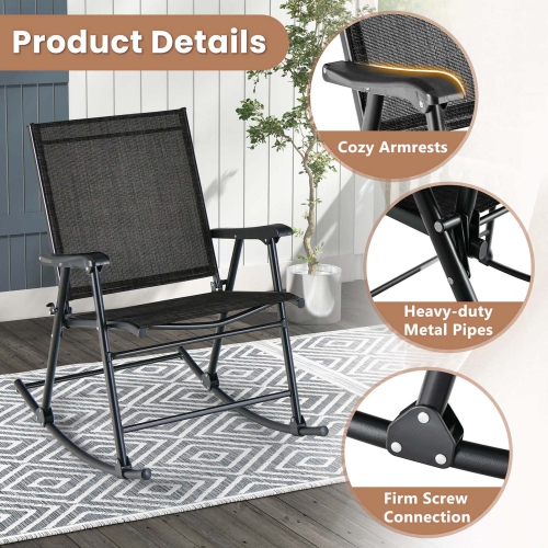 Gymax 4pcs Patio Folding Rocking Chair Heavy-Duty Metal Frame Rockers Outdoor