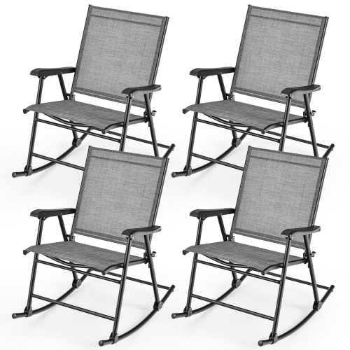 Gymax 4pcs Patio Folding Rocking Chair Heavy-Duty Metal Frame Rockers Outdoor