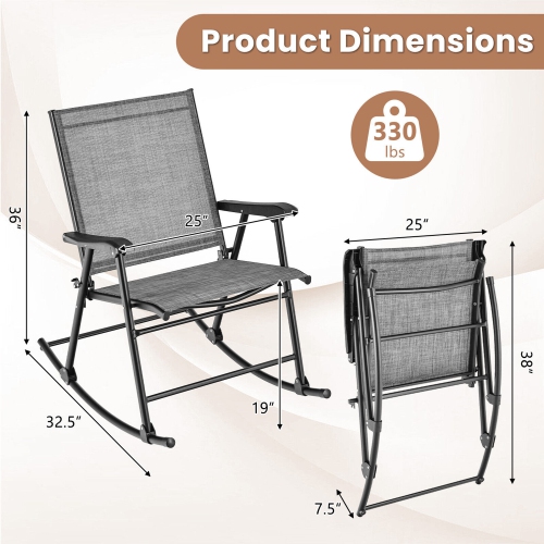 Gymax 4pcs Patio Folding Rocking Chair Heavy-Duty Metal Frame Rockers Outdoor
