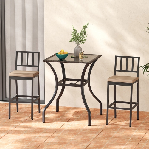 Gymax 28.5'' Square Bistro Bar Table w/ 2'' Umbrella Hole Silkscreen Glass Tabletop