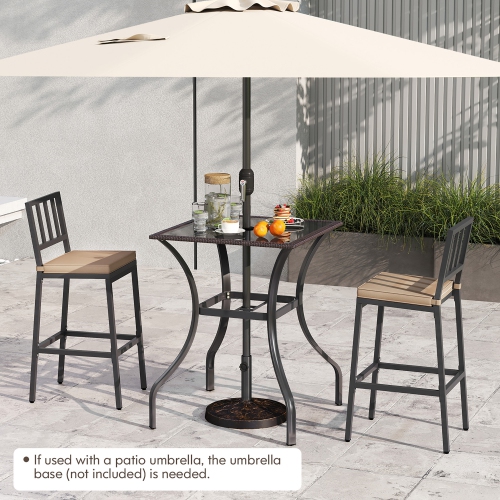 Gymax 28.5'' Square Bistro Bar Table w/ 2'' Umbrella Hole Silkscreen Glass Tabletop