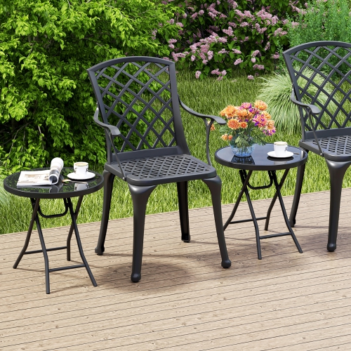 Gymax Round Folding Side Table 18 Inch Patio Coffee Table w/ Tempered Glass Tabletop