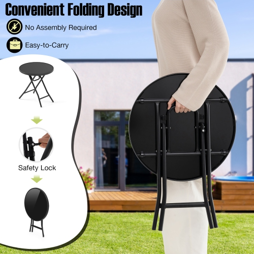 Gymax Round Folding Side Table 18 Inch Patio Coffee Table w/ Tempered Glass Tabletop