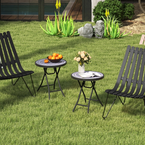 Gymax Round Folding Side Table 18 Inch Patio Coffee Table w/ Tempered Glass Tabletop