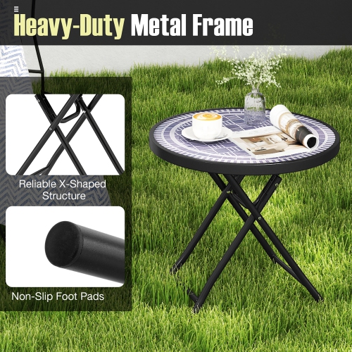 Gymax Round Folding Side Table 18 Inch Patio Coffee Table w/ Tempered Glass Tabletop