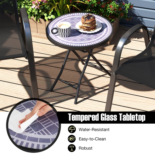 Gymax Round Folding Side Table 18 Inch Patio Coffee Table w/ Tempered Glass Tabletop