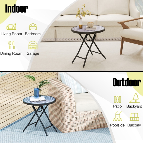 Gymax Round Folding Side Table 18 Inch Patio Coffee Table w/ Tempered Glass Tabletop