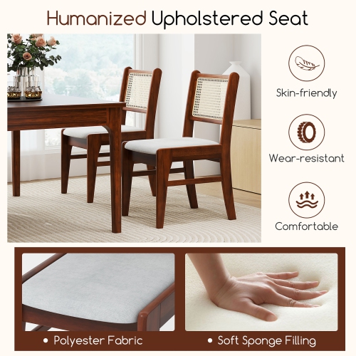 Gymax 4PCS Rattan Dining Chairs Upholstered Kitchen Chairs w/ Rubber Wood Frame