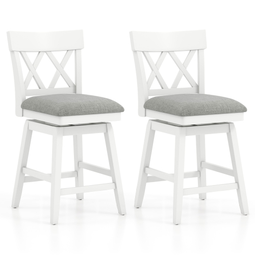 GYMAX  26" Bar Stool Wooden Chair Set Of 2 W/contoured Backrest Swivel Padded Seat