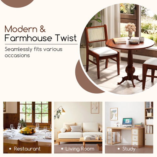 Gymax 2PCS Rattan Dining Chairs Upholstered Kitchen Chairs w/ Rubber Wood Frame