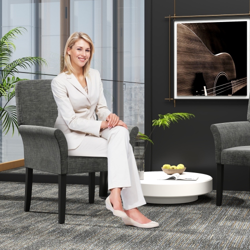 Gymax Set of 4 Arm Chair Guest Chair Home Office w/ Wooden Legs