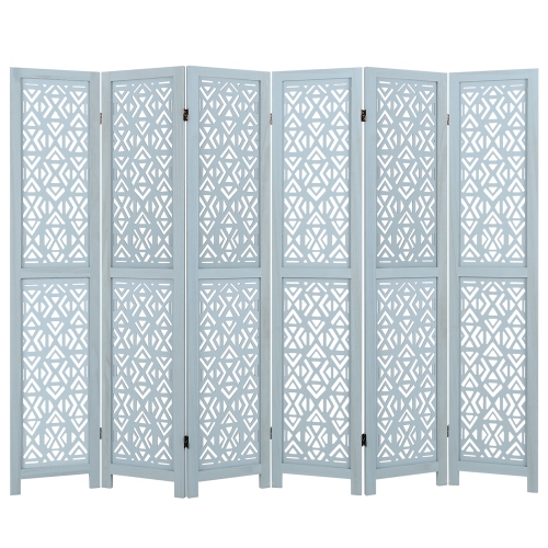 Gymax 6-Panel Wooden Room Divider w/ Carved Cutout Pattern & Solid Wood Frame