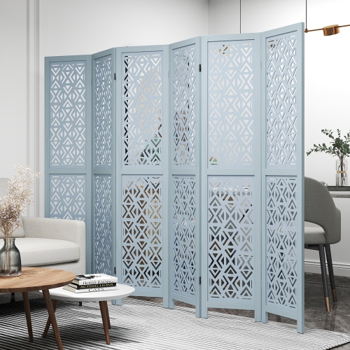 Gymax 6-Panel Wooden Room Divider w/ Carved Cutout Pattern & Solid Wood Frame