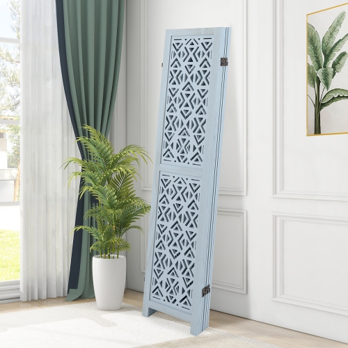 Gymax 6-Panel Wooden Room Divider w/ Carved Cutout Pattern & Solid Wood Frame