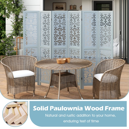 Gymax 6-Panel Wooden Room Divider w/ Carved Cutout Pattern & Solid Wood Frame