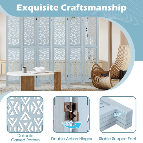 Gymax 6-Panel Wooden Room Divider w/ Carved Cutout Pattern & Solid Wood Frame