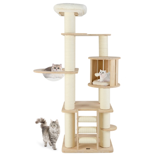 Gymax 71'' Tall Cat Tree w/Cozy Perch Condo Space Capsule 4.6'' Scratching Posts