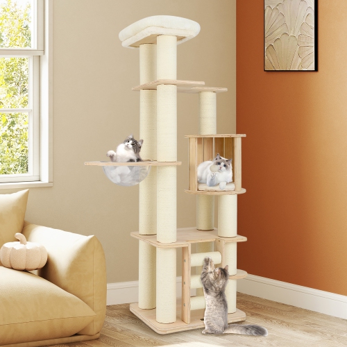 Gymax 71'' Tall Cat Tree w/Cozy Perch Condo Space Capsule 4.6'' Scratching Posts