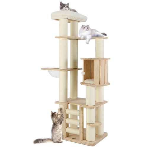 Gymax 71'' Tall Cat Tree w/Cozy Perch Condo Space Capsule 4.6'' Scratching Posts