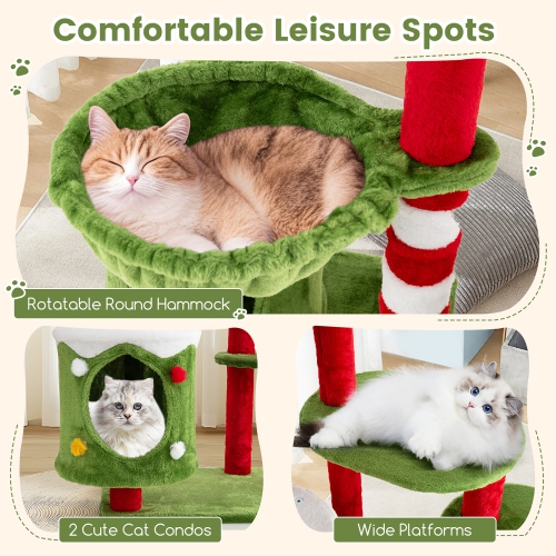 Gymax 48'' Mushroom Cat Tree for Indoor Cats w/ 2 Cute Condos Plush Perch Teasing Balls
