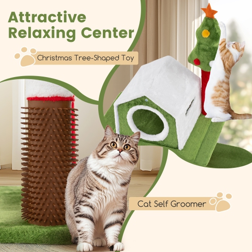 Gymax 48'' Mushroom Cat Tree for Indoor Cats w/ 2 Cute Condos Plush Perch Teasing Balls