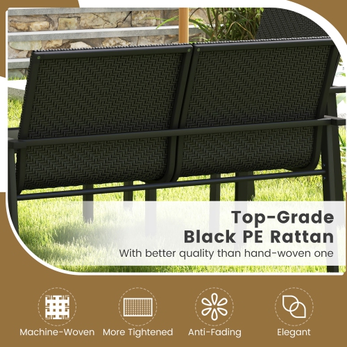 Gymax 4 PCS Patio Furniture Set Heavy Duty Galvanized Metal Frame Wicker Table Black