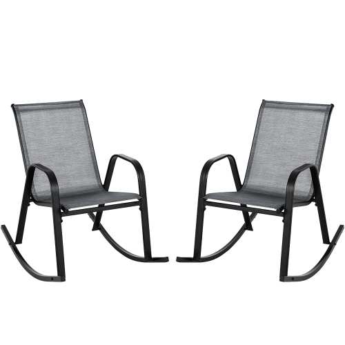 Gymax 2pcs Patio Rocking Chair Heavy-Duty Metal Rocker Outdoor Anti-Slip Gray