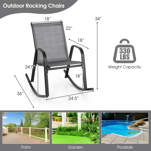 Gymax 2pcs Patio Rocking Chair Heavy-Duty Metal Rocker Outdoor Anti-Slip Gray