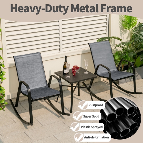 Gymax 2pcs Patio Rocking Chair Heavy-Duty Metal Rocker Outdoor Anti-Slip Gray