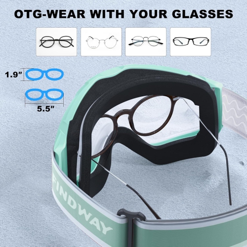 PetginHome- OTG Ski Goggles,Over Glasses Snow/Snowboard Goggles for Men Women Youth
