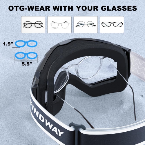 PetginHome- OTG Ski Goggles,Over Glasses Snow/Snowboard Goggles for Men Women Youth