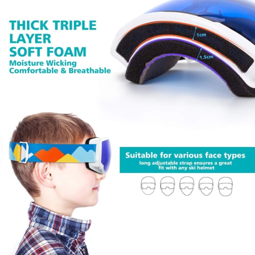 PetginHome-Outdoor Master Kids Ski Goggles, Helmet Compatible Snow Goggles for Boys & Girls with 100% UV Protection