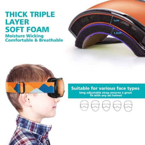 PetginHome-Outdoor Master Kids Ski Goggles, Helmet Compatible Snow Goggles for Boys & Girls with 100% UV Protection