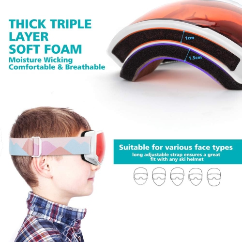 PetginHome-Outdoor Master Kids Ski Goggles, Helmet Compatible Snow Goggles for Boys & Girls with 100% UV Protection