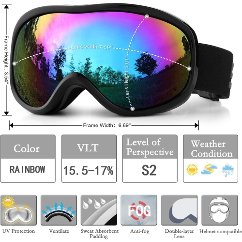 PetginHome-OTG Ski Goggles,Snowboard Goggle Anti-Fog UV Protection Snow Goggles for Youth Men Women