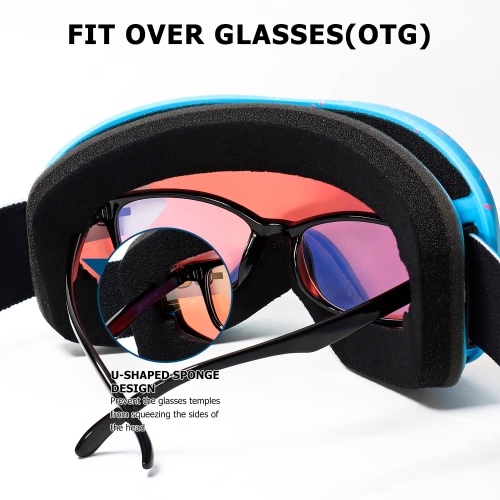 PetginHome-OTG Ski Goggles,Snowboard Goggle Anti-Fog UV Protection Snow Goggles for Youth Men Women