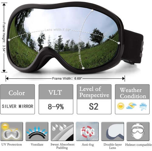 PetginHome-OTG Ski Goggles,Snowboard Goggle Anti-Fog UV Protection Snow Goggles for Youth Men Women