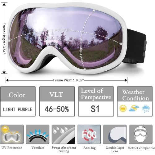 PetginHome-OTG Ski Goggles,Snowboard Goggle Anti-Fog UV Protection Snow Goggles for Youth Men Women