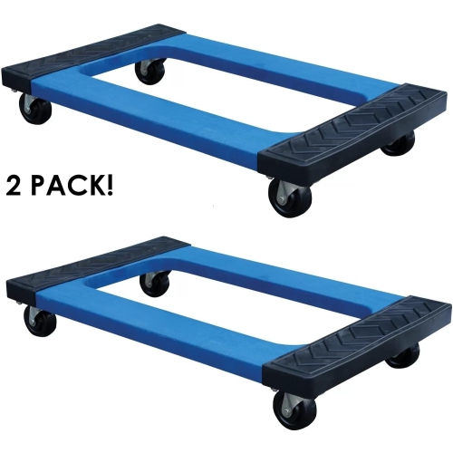 2 PK – 1000 LB Capacity Plastic Movers Dolly 3″ Swivel CASTERS, Diamond Tread Rubber Pads, HIGH Impact Non POUROUS Polymer Construction, Steel