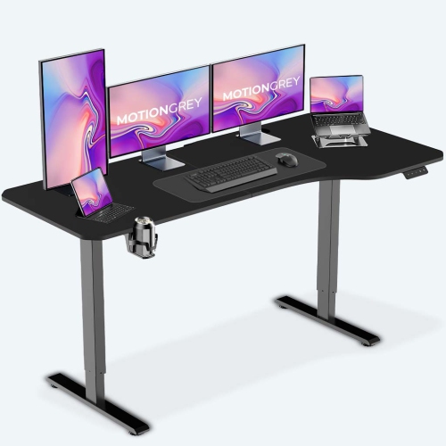 MotionGrey Ergo2 - Adjustable Right L-Shaped Electric Standing Desk with Memory Settings - 63" x 24" Black Top Black Frame - Ergonomic Desk for Home