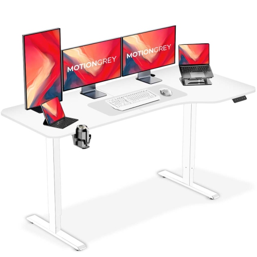 MotionGrey Ergo2 - Adjustable Right L-Shaped Electric Standing Desk with Memory Settings - 63" x 24" White Top White Frame - Ergonomic Desk for Home