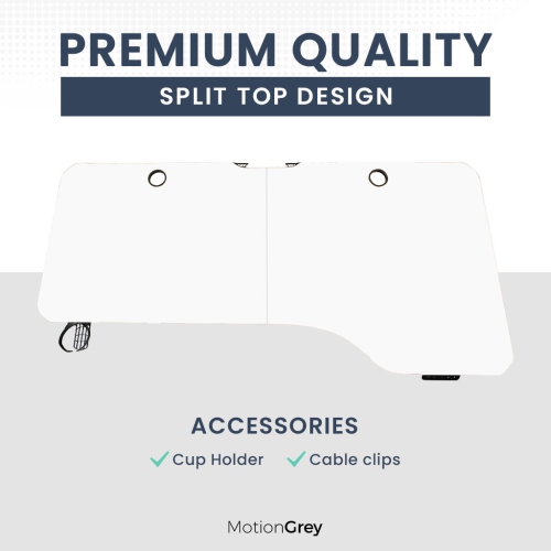 MotionGrey Ergo2 – Bureau debout électrique droit ajustable en L avec réglages de mémoire – Cadre blanc supérieur 63 x 24&nbsp;po – Bureau