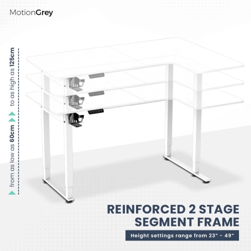 MotionGrey Ergo2 Pro - Adjustable Right L-Shaped Electric Standing Desk with Memory Settings-63" x 43" White Top White Frame - Ergonomic Desk for