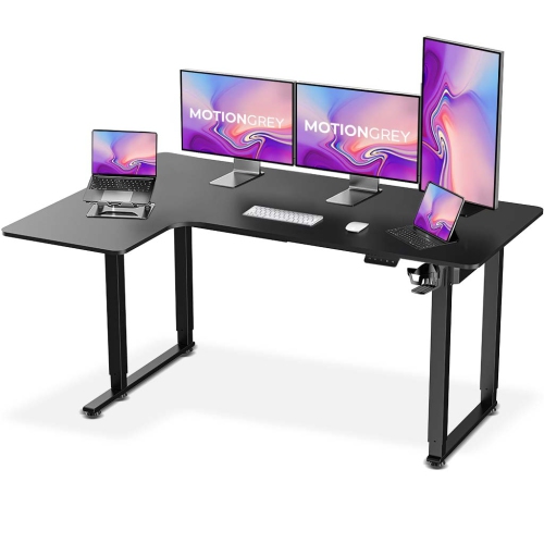 MOTIONGREY  Ergo2 Pro - Adjustable Left L-Shaped Electric Standing Desk \w Memory Settings-63" X 43" Top Frame - Ergonomic Desk for Home And Office