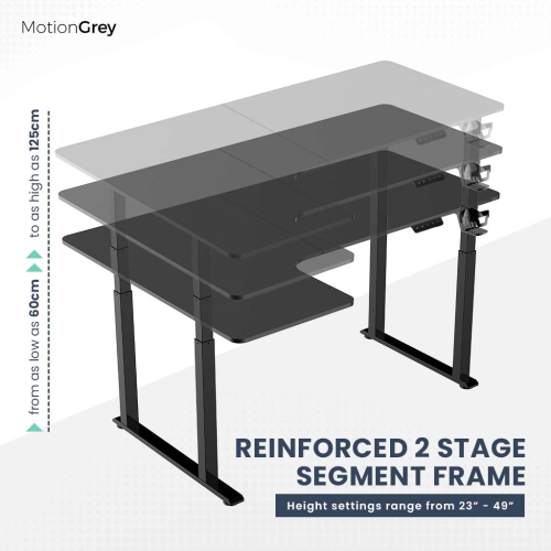 MotionGrey Ergo2 Pro - Adjustable Left L-Shaped Electric Standing Desk with Memory Settings-63" x 43" Black Top Black Frame - Ergonomic Desk for Home