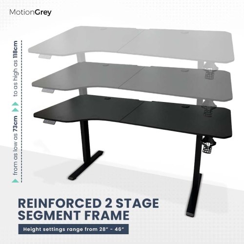 MotionGrey Ergo2 – Bureau debout électrique gauche réglable en L avec réglages de mémoire – Cadre noir supérieur 63 x 24 po – Bureau ergonomique