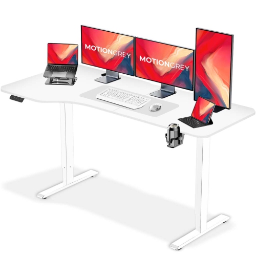 MotionGrey Ergo2 - Adjustable Left L-Shaped Electric Standing Desk with Memory Settings - 63" x 24" White Top White Frame - Ergonomic Desk for Home