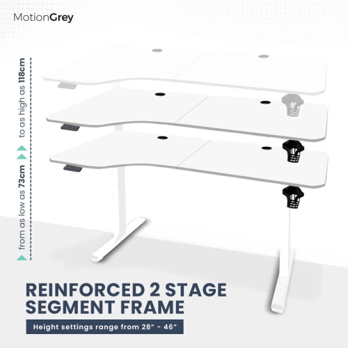 MotionGrey Ergo2 - Adjustable Left L-Shaped Electric Standing Desk with Memory Settings - 63" x 24" White Top White Frame - Ergonomic Desk for Home