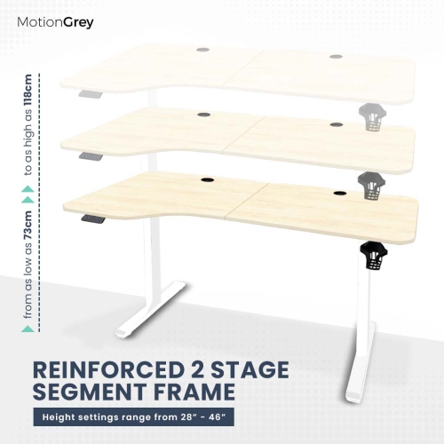 MotionGrey Ergo2 - Adjustable Left L-Shaped Electric Standing Desk with Memory Settings-63" x 24" Light Brown Top White Frame Ergonomic Desk for Home