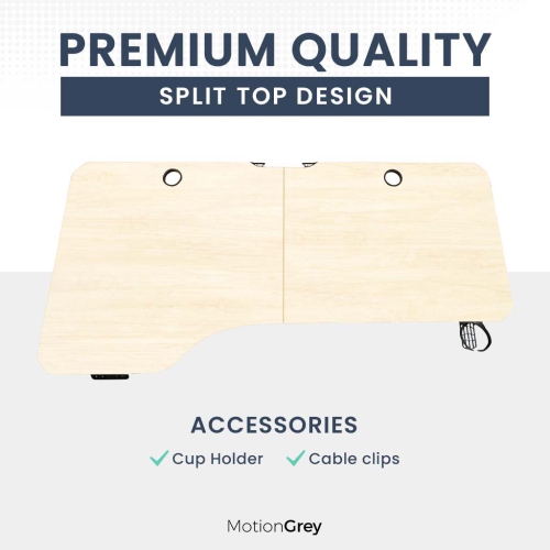 MotionGrey Ergo2 - Adjustable Left L-Shaped Electric Standing Desk with Memory Settings-63" x 24" Light Brown Top White Frame Ergonomic Desk for Home